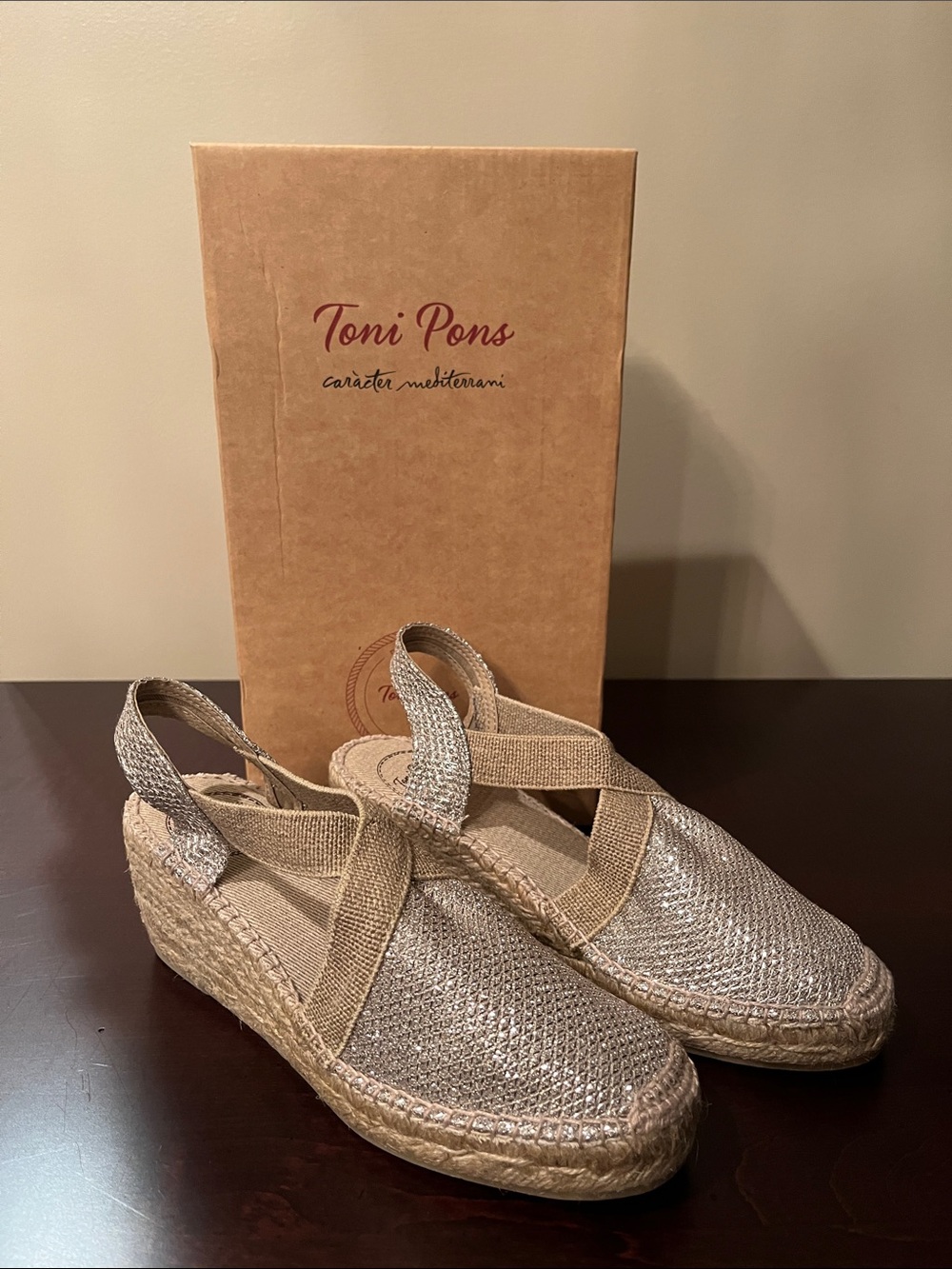 Toni Pons Metallic Beige Espadrille Wedges - Women's